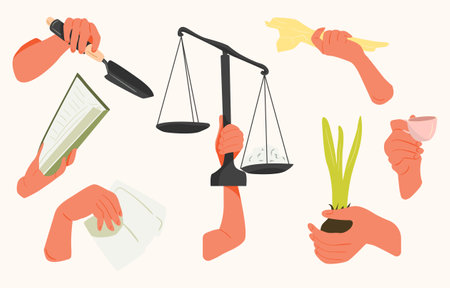 Various gestures of human hands isolated on a white background. Set of female hands. Flat Vector Illustrationのイラスト素材