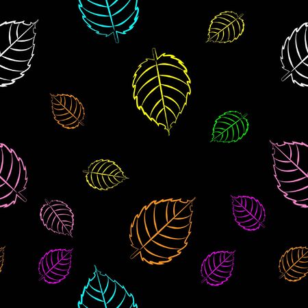Colorful leaf plant Seamless pattern textile fabric vector with black backgroundのイラスト素材
