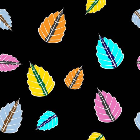 Colorful leaf botanical Seamless pattern repeat with black backgroundのイラスト素材
