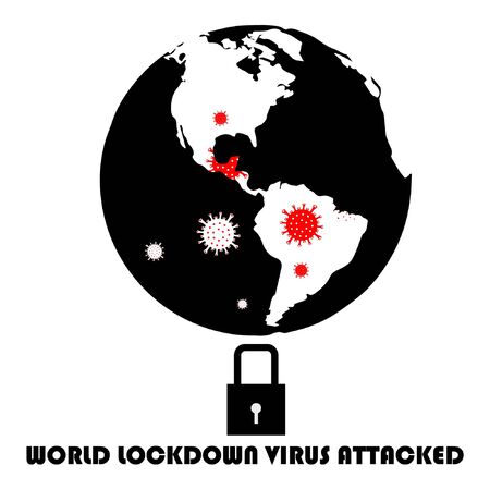 padlock world pandemic virus corona lockdown vectorのイラスト素材