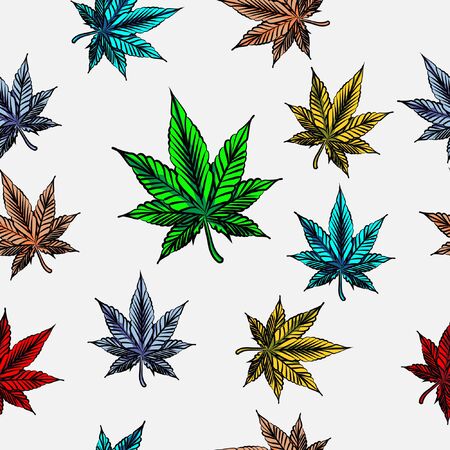 nature leaf cannabis colorful seamless pattern summer with white background marijuanaのイラスト素材