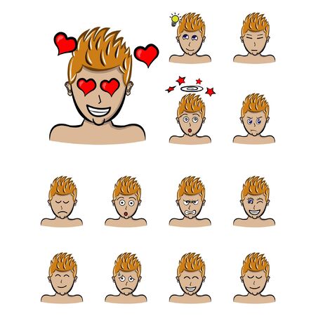 emotions blonde hair expressions. Vector cartoon styleのイラスト素材