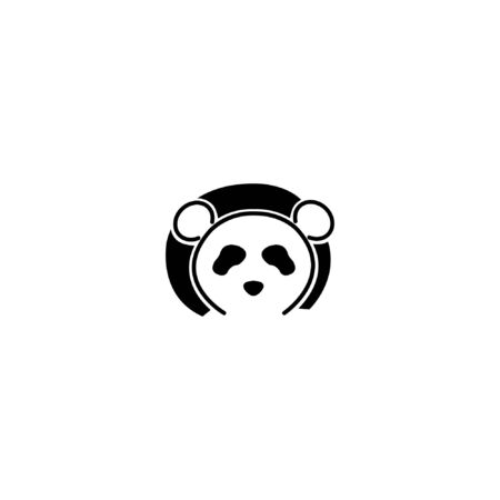 simple panda face logo. mascot bear illustration with black circle backgroundのイラスト素材