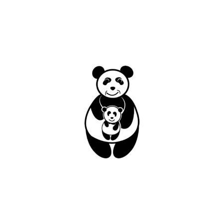 panda hug baby logo. illustration cute bear parent take care baby .のイラスト素材