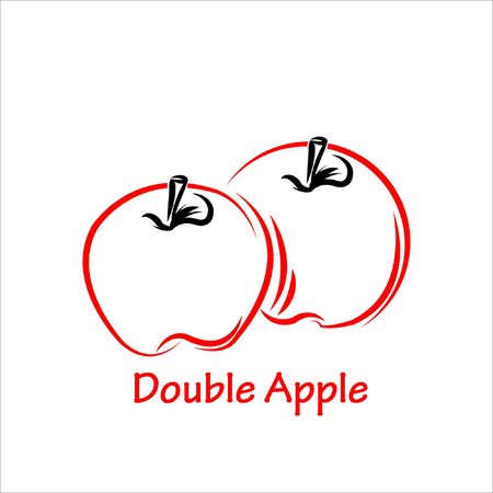 double red apple logo simple with line art style , mascot fruit for your company, fresh juice appleのイラスト素材