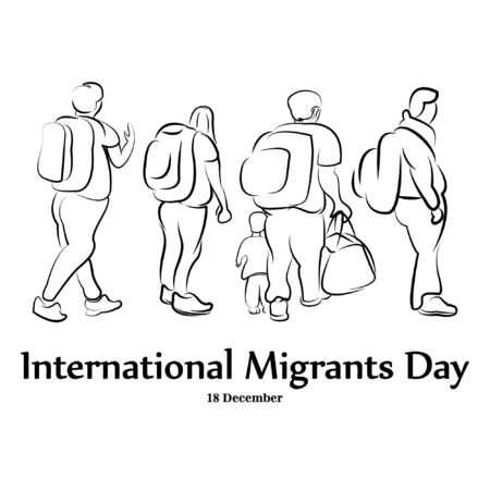 Family go leave country. International Migrants Day global migration concept illustration 18 Decemberのイラスト素材