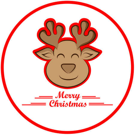 deer smile cartoon with merry Christmas lettering and red backgroundのイラスト素材