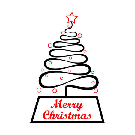 zig zag pine Merry Christmas with lettering and red star on the topのイラスト素材
