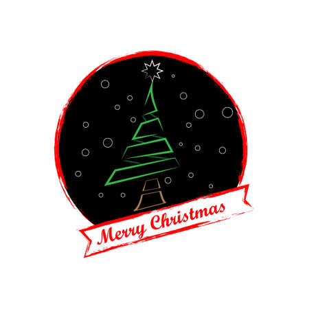 christmas tree use line style in the night circle with lettering marry christmasのイラスト素材