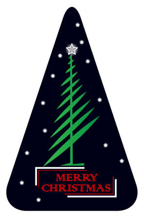 Triangle tree Christmas simple line,line art pine Christmas in the night and letteringのイラスト素材