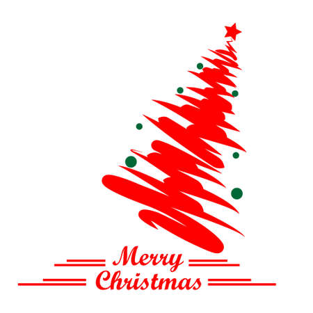 Pine red tree Christmas use line style scrible with lettering marry Christmasのイラスト素材