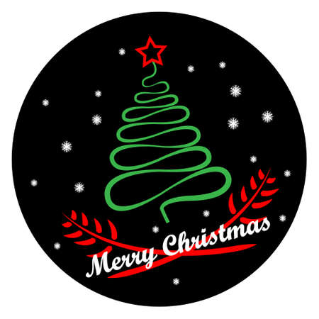 christmas tree spiral with red star on the top,zig zag round pine christmas with letteringのイラスト素材