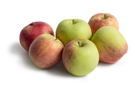 five fresh apples isolated on white backgroundの写真素材