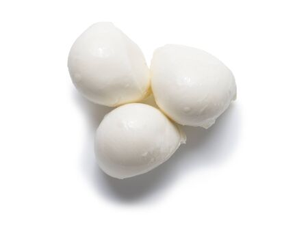 just balls of mozzarella cheese on white backgroundの写真素材