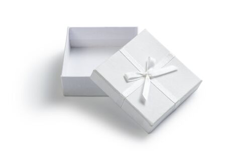 simple white open gift box isolated on whiteの写真素材
