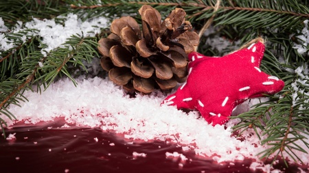 Christmas background with cone, star; has copyspaceの写真素材