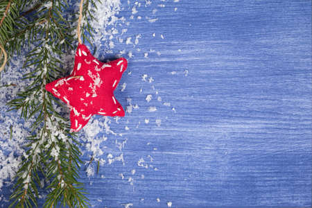 Vintage christmas decoration over wooden backgroundの写真素材