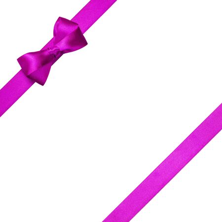 purple ribbons with simple bow isolated on white backgroundの写真素材