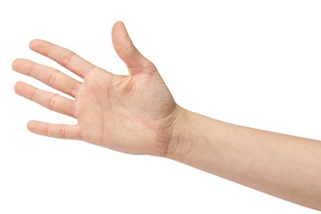 female teen counting five, isolated on whiteの写真素材