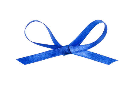 blue thin ribbon bow, isolated on white backgroundの写真素材