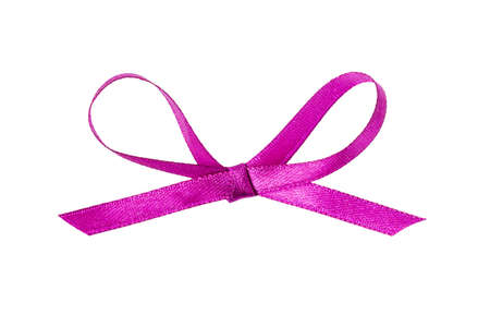 purple thin ribbon bow, isolated on white backgroundの写真素材
