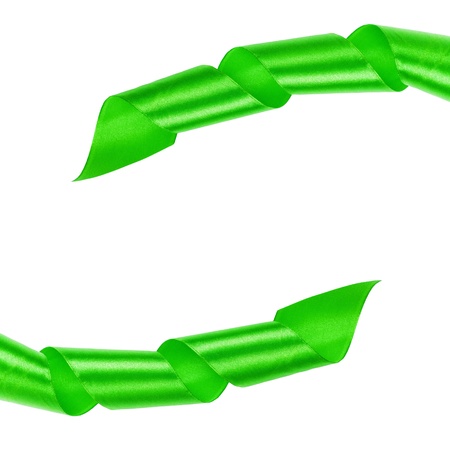 green curled ribbon frame, isolated on whiteの写真素材