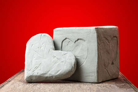 valentines day composition with hearts from clayの写真素材