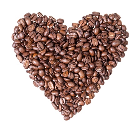 heart fron coffee beans, isolated on whiteの写真素材
