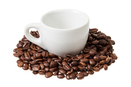 espresso cup with coffee beans, isolated on white backgroundの写真素材