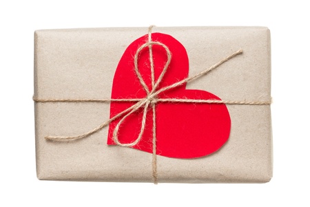 valentines day parcel, isolated on white backgroundの写真素材