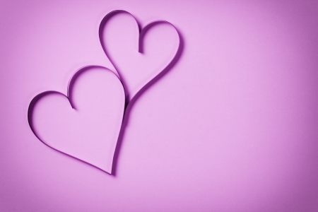 two paper hearts from above, valentines day backgroundの写真素材