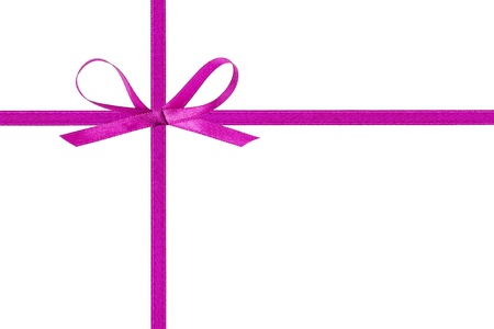 thin purple bow with crossed ribbon, isolated on whiteの写真素材