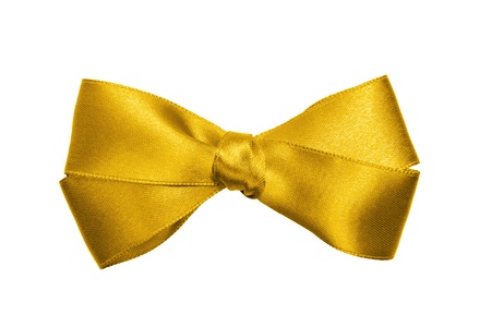 gold bow from ribbon isolated on whiteの写真素材