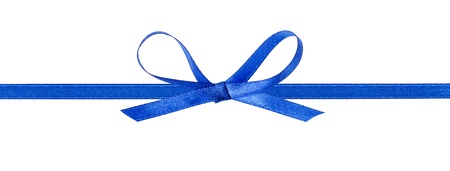 thin blue bow with horizontal ribbon, isolated on whiteの写真素材