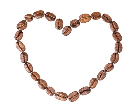 heart fron coffee beans, isolated on whiteの写真素材