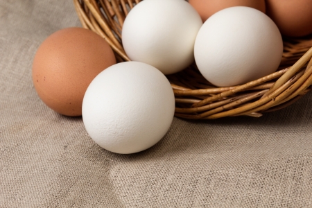 eggs on a burlap, easter backgroundの写真素材
