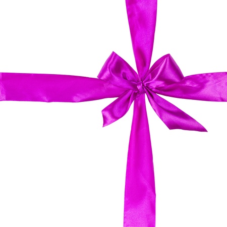 cross from purple ribbow with bow, isolated on white backgroundの写真素材