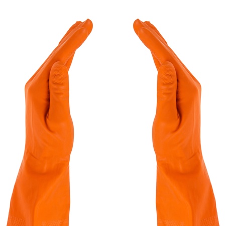 two hands in protective gloves symbol, isolated on whiteの写真素材