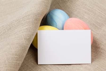 easter eggs with card, rustic easter backgroundの写真素材