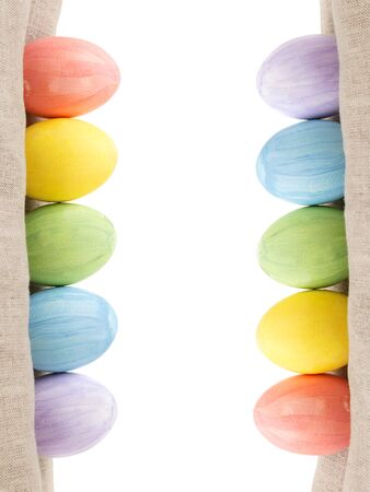 two rows of easter eggs, rustic easter backgroundの写真素材