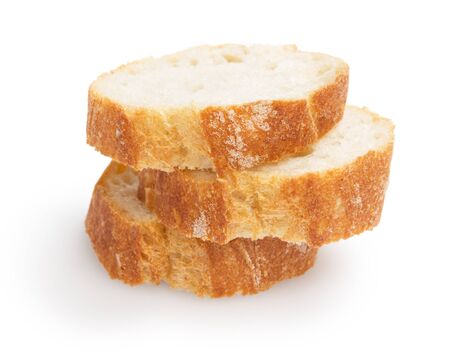 french baguette slices, isolated on white backgroundの写真素材