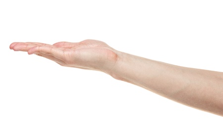 empty adult man hand,  isolated on whiteの写真素材