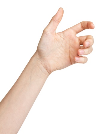 female teen hand to hold gadget, isolated on whiteの写真素材