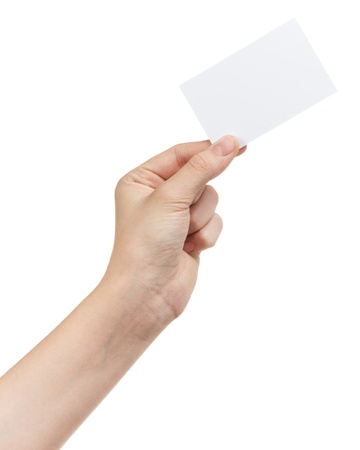 female teen hand holding blank card, isolated on white female teen hand holding blank card, isolated on white