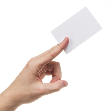 adult man hand holding blank card, isolated on whiteの写真素材