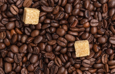 heap of coffee beans on burlap, backgroundの写真素材