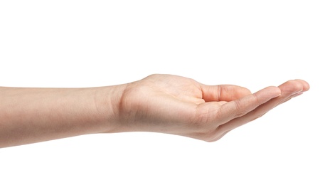 empty female teen hand isolated on whiteの写真素材