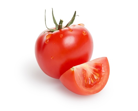 fresh tomato and lobule, isolated on whiteの写真素材