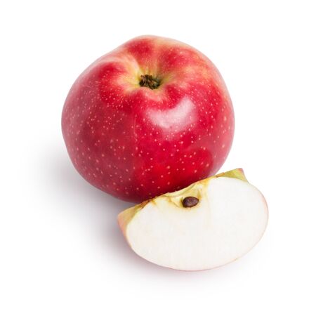 single red apple with lobule, isolated on white backgroundの写真素材