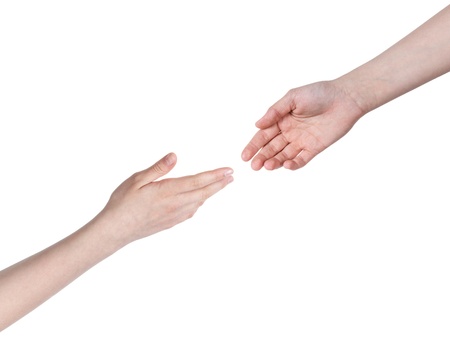 female teen helping hands, isolated on whiteの写真素材